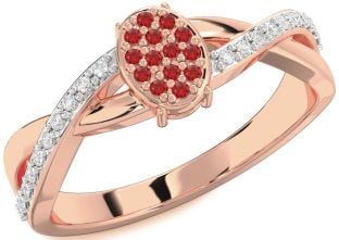 Diamond Ruby Rose Gold Knot Round Promise Ring