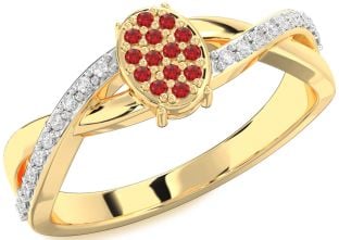 Diamond Ruby Gold Knot Round Promise Ring