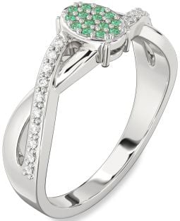 Diamond Emerald Platinum Knot Round Promise Ring