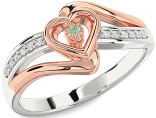 Diamond Emerald Platinum & Rose Gold Heart Promise Ring
