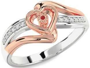 Diamond Ruby Silver & 10K Rose Gold Heart Promise Ring