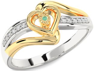 Diamond Emerald Platinum & Yellow Gold Heart Promise Ring