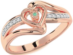 Diamond Emerald Rose Gold Heart Promise Ring