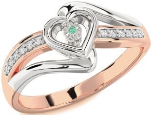 Diamond Emerald Platinum & Rose Gold Heart Promise Ring