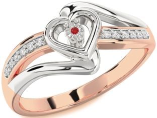 Diamond Ruby White Rose Gold Heart Promise Ring