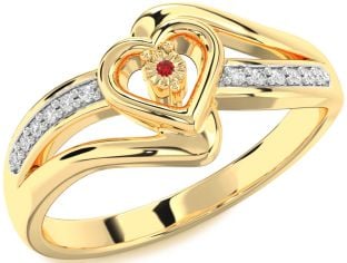 Diamond Ruby Gold Heart Promise Ring