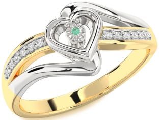 Diamond Emerald Platinum & Yellow Gold Heart Promise Ring