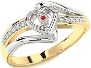 Diamond Ruby Platinum & Yellow Gold Heart Promise Ring