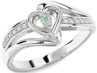 Diamond Emerald Platinum Heart Promise Ring