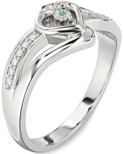 Diamond Emerald Platinum Heart Promise Ring