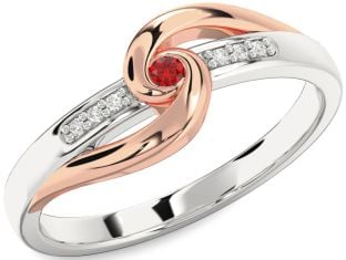 Diamond Ruby Platinum & Rose Gold Knot Round Promise Ring