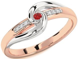 Diamond Ruby Platinum & Rose Gold Knot Round Promise Ring