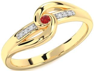 Diamond Ruby Gold Knot Round Promise Ring
