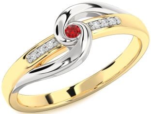 Diamond Ruby Platinum & Yellow Gold Knot Round Promise Ring