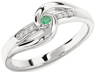 Diamond Emerald Silver Knot Round Promise Ring