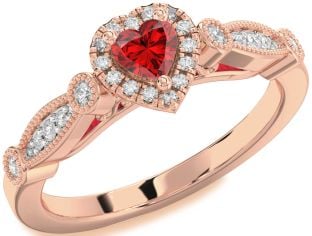Diamond Ruby Rose Gold Heart Promise Ring