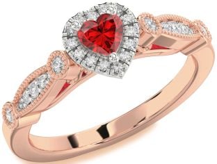 Diamond Ruby White Rose Gold Heart Promise Ring