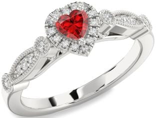 Diamond Ruby Platinum Heart Promise Ring