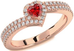 Diamond Ruby Rose Gold Heart Pave Promise Ring