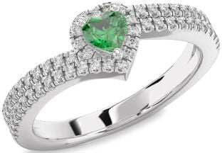 Diamond Emerald Platinum Heart Pave Promise Ring