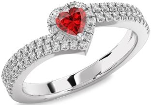 Diamond Ruby Platinum Heart Pave Promise Ring