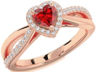 Diamond Ruby Rose Gold Heart Halo Engagement Ring