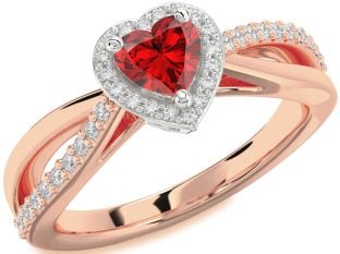 Diamond Ruby White Rose Gold Heart Halo Engagement Ring
