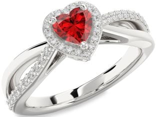 Diamond Ruby Platinum Heart Halo Engagement Ring