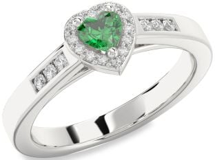 Diamond Emerald Platinum Heart Promise Ring