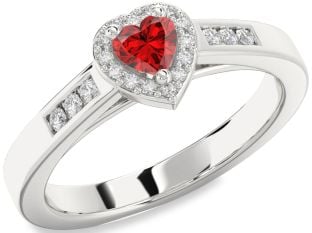 Diamond Ruby Platinum Heart Promise Ring