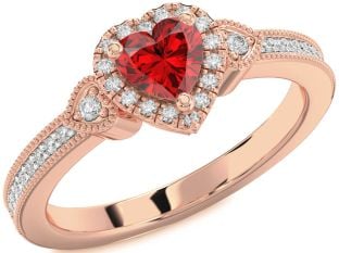 Diamond Ruby Rose Gold Heart Halo Engagement Ring