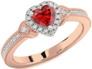 Diamond Ruby White Rose Gold Heart Halo Engagement Ring