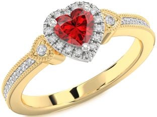 Diamond Ruby Platinum & Yellow Gold Heart Halo Engagement Ring