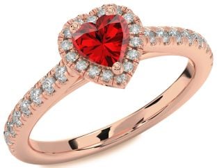 Diamond Ruby Rose Gold Heart Halo Pave Engagement Ring