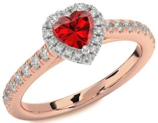 Diamond Ruby White Rose Gold Heart Halo Pave Engagement Ring