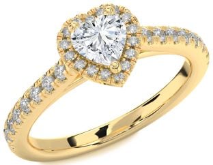 Diamond Gold Heart Halo Pave Engagement Ring