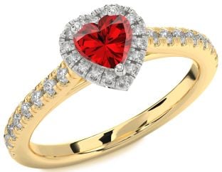 Diamond Ruby Platinum & Yellow Gold Heart Halo Pave Engagement Ring