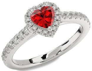 Diamond Ruby Platinum Heart Halo Pave Engagement Ring