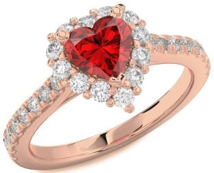 Diamond Ruby Rose Gold Heart Halo Pave Engagement Ring
