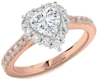 Diamond Rose Gold Silver Heart Halo Pave Engagement Ring