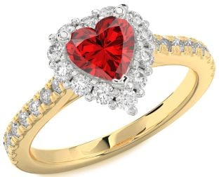 Diamond Ruby Platinum & Yellow Gold Heart Halo Pave Engagement Ring