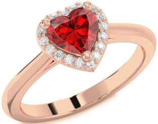 Diamond Ruby Rose Gold Heart Halo Engagement Ring