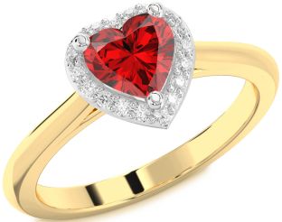 Diamond Ruby Platinum & Yellow Gold Heart Halo Engagement Ring