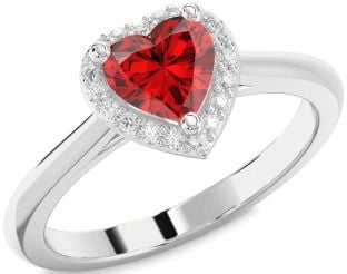 Diamond Ruby Platinum Heart Halo Engagement Ring