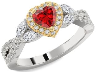 Diamond Ruby Platinum & Yellow Gold Heart Halo Engagement Ring