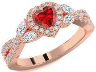 Diamond Ruby Rose Gold Heart Halo Engagement Ring