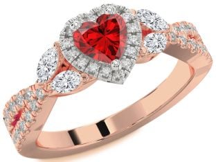 Diamond Ruby Platinum & Rose Gold Heart Halo Engagement Ring