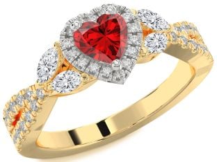 Diamond Ruby Platinum & Yellow Gold Heart Halo Engagement Ring
