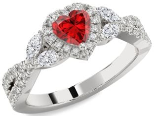 Diamond Ruby White Gold Heart Halo Engagement Ring