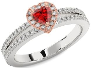 Diamond Ruby Platinum & Rose Gold Heart Pave Promise Ring